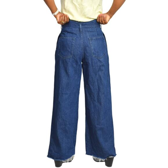 Zara Trouser Jeans Paperbag Waist Belted High Rise Pleated Wide Leg Flare Size 2 - Picture 3 of 15